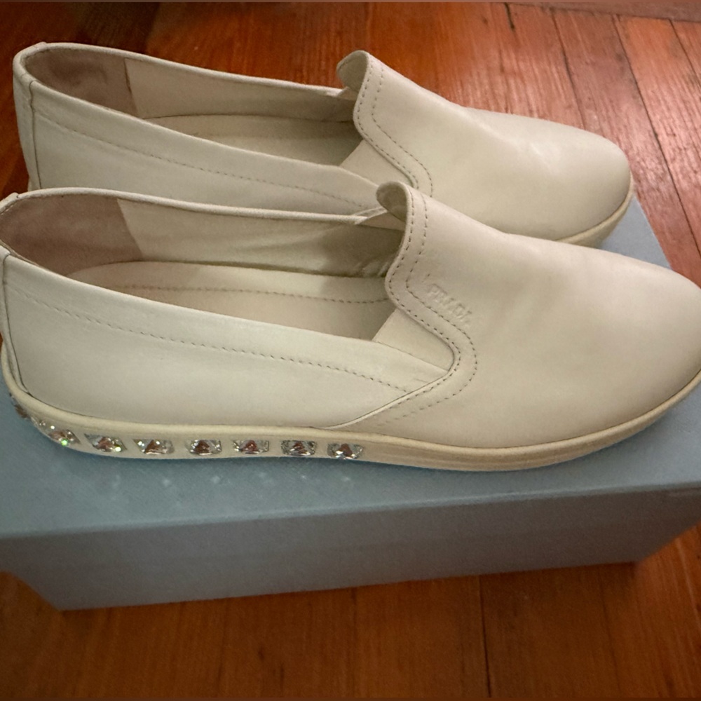 Authentic Prada Elegant Crystal Embellished Women's Sneakers White size 9
